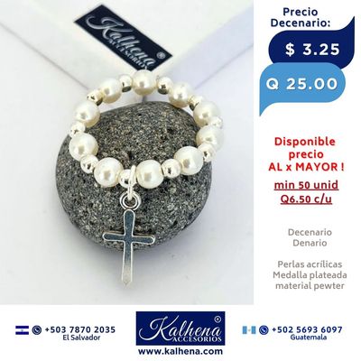 Decenario perlas acrílicas y Medalla Cruz