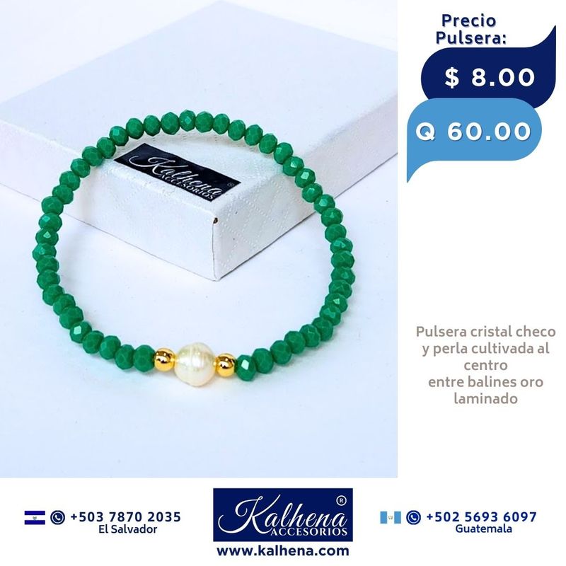 Pulseras cristal checo perla cultivada entre balines oro laminado