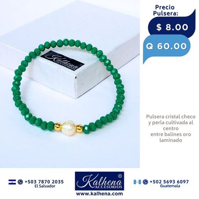 Pulseras cristal checo perla cultivada entre balines oro laminado