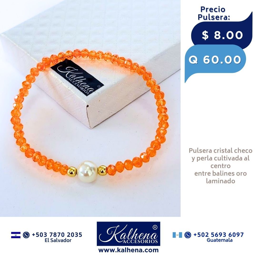 Pulseras cristal checo perla cultivada entre balines oro laminado
