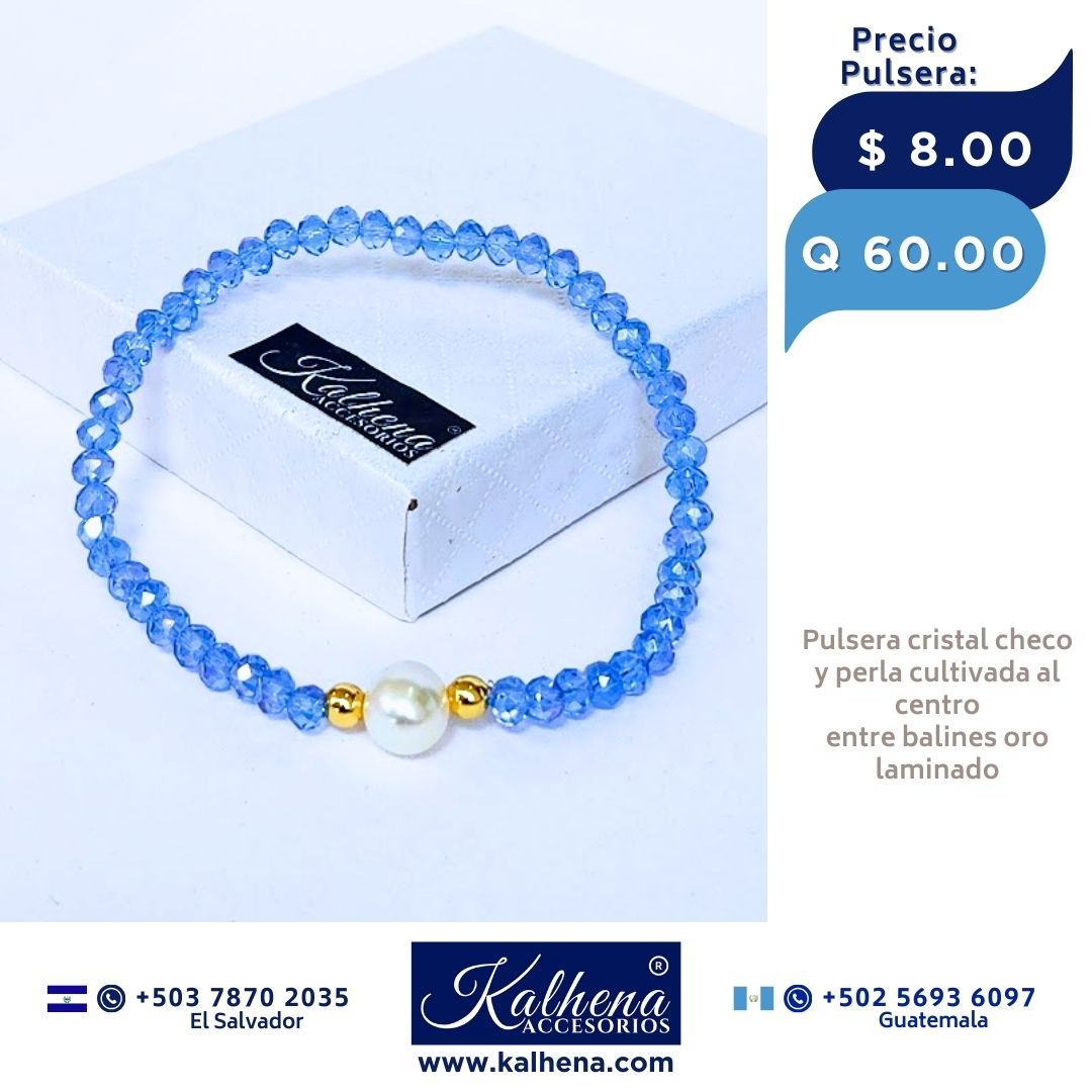 Pulseras cristal checo perla cultivada entre balines oro laminado