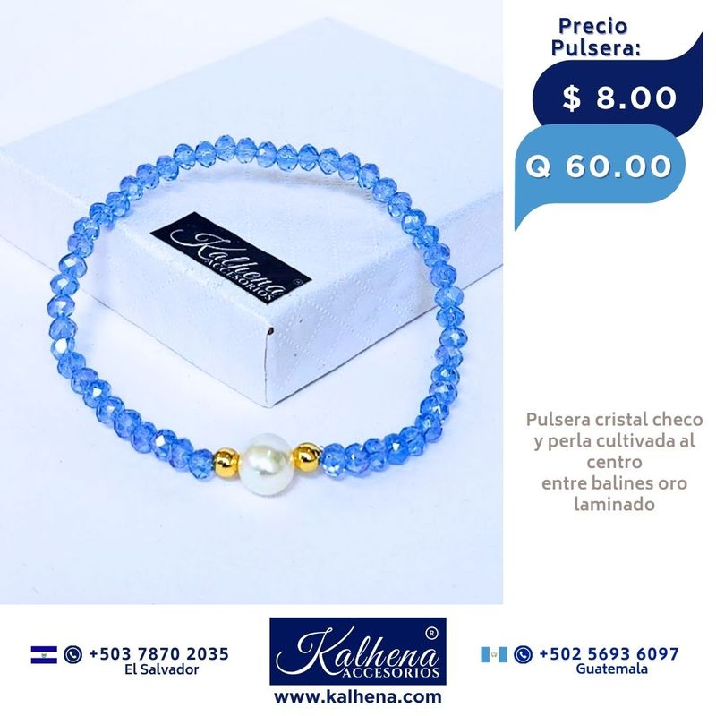 Pulseras cristal checo perla cultivada entre balines oro laminado