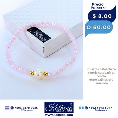 Pulseras cristal checo perla cultivada entre balines oro laminado
