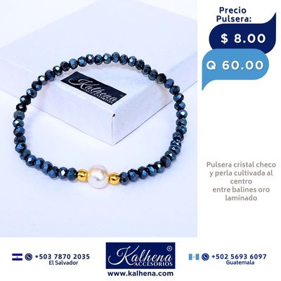 Pulseras cristal checo perla cultivada entre balines oro laminado