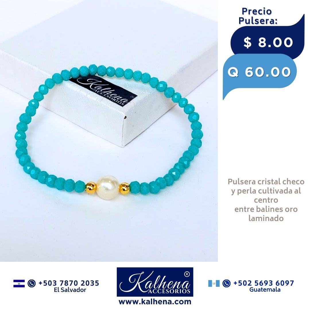 Pulseras cristal checo perla cultivada entre balines oro laminado
