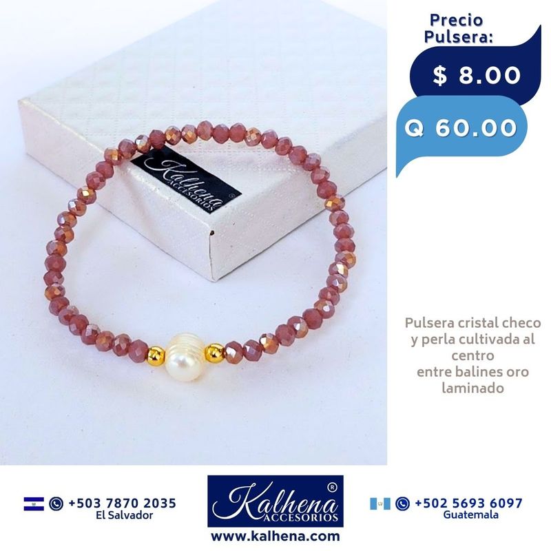 Pulseras cristal checo perla cultivada entre balines oro laminado