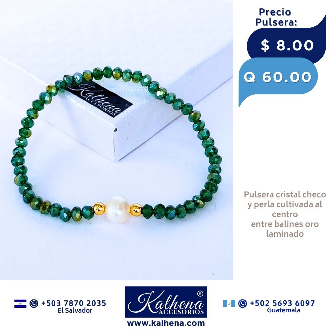 Pulseras cristal checo perla cultivada entre balines oro laminado