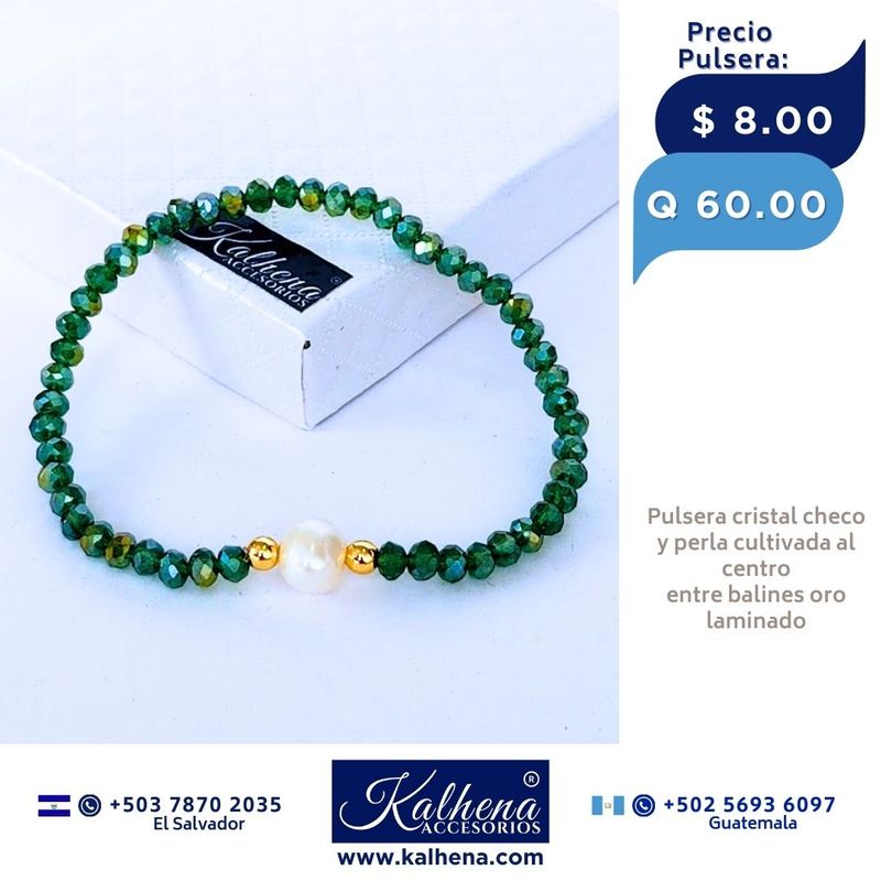 Pulseras cristal checo perla cultivada entre balines oro laminado