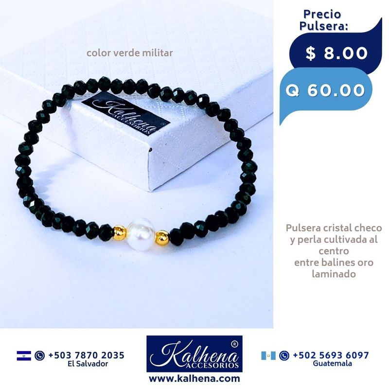 Pulseras cristal checo perla cultivada entre balines oro laminado