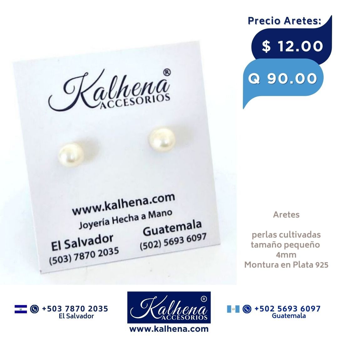 Aretes perla cultivada blanca tamaño 4mm
