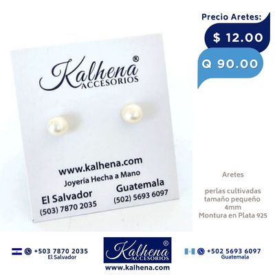 Aretes perla cultivada blanca tamaño 4mm