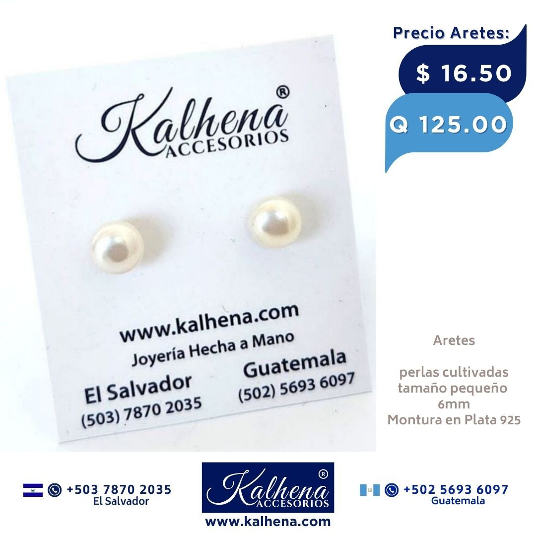 Aretes perla cultivada blanca tamaño 6mm