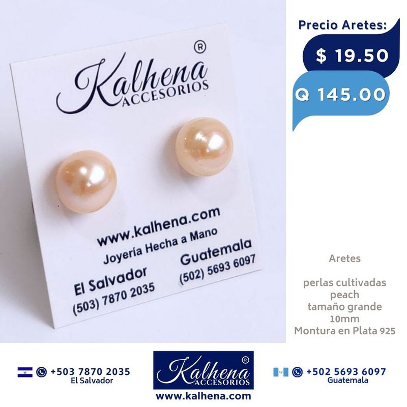 Aretes perla cultivada peach (grande)