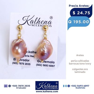 Aretes perlas barrocas exoticas ivory/tornasol