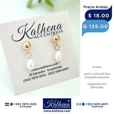 Aretes perla cultivada lisa alargada pequeña
