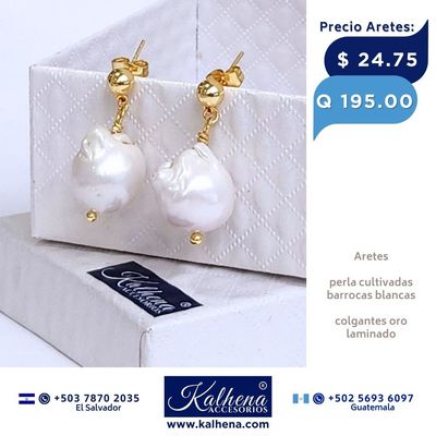 Aretes perlas barrocas exoticas blancas