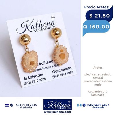 Aretes piedra Cuarzos Druzas tono nude