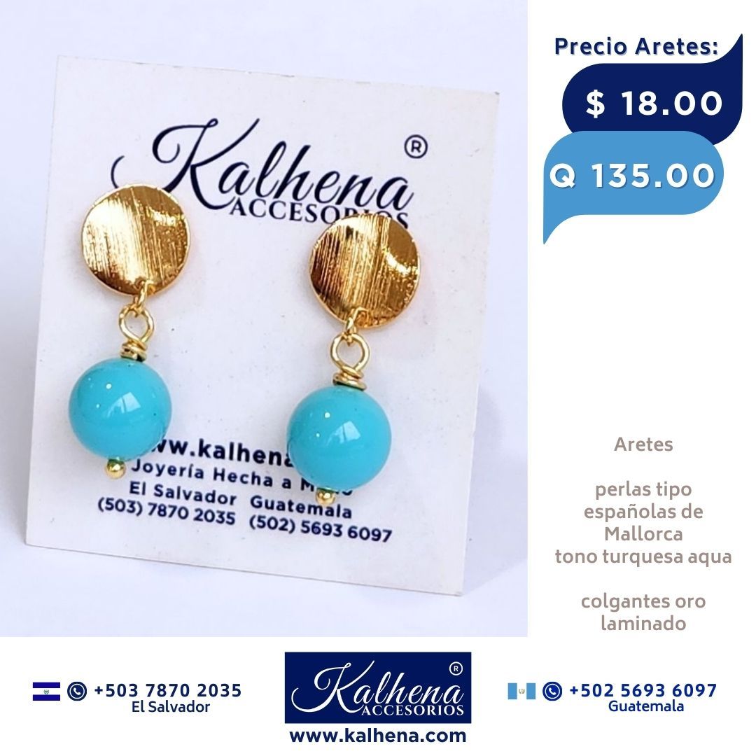 Aretes perlas tipo españolas tono turquesa