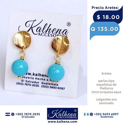 Aretes perlas tipo españolas tono turquesa