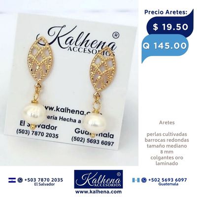 Aretes perlas cultivadas barrocas redondas en bases oro laminado