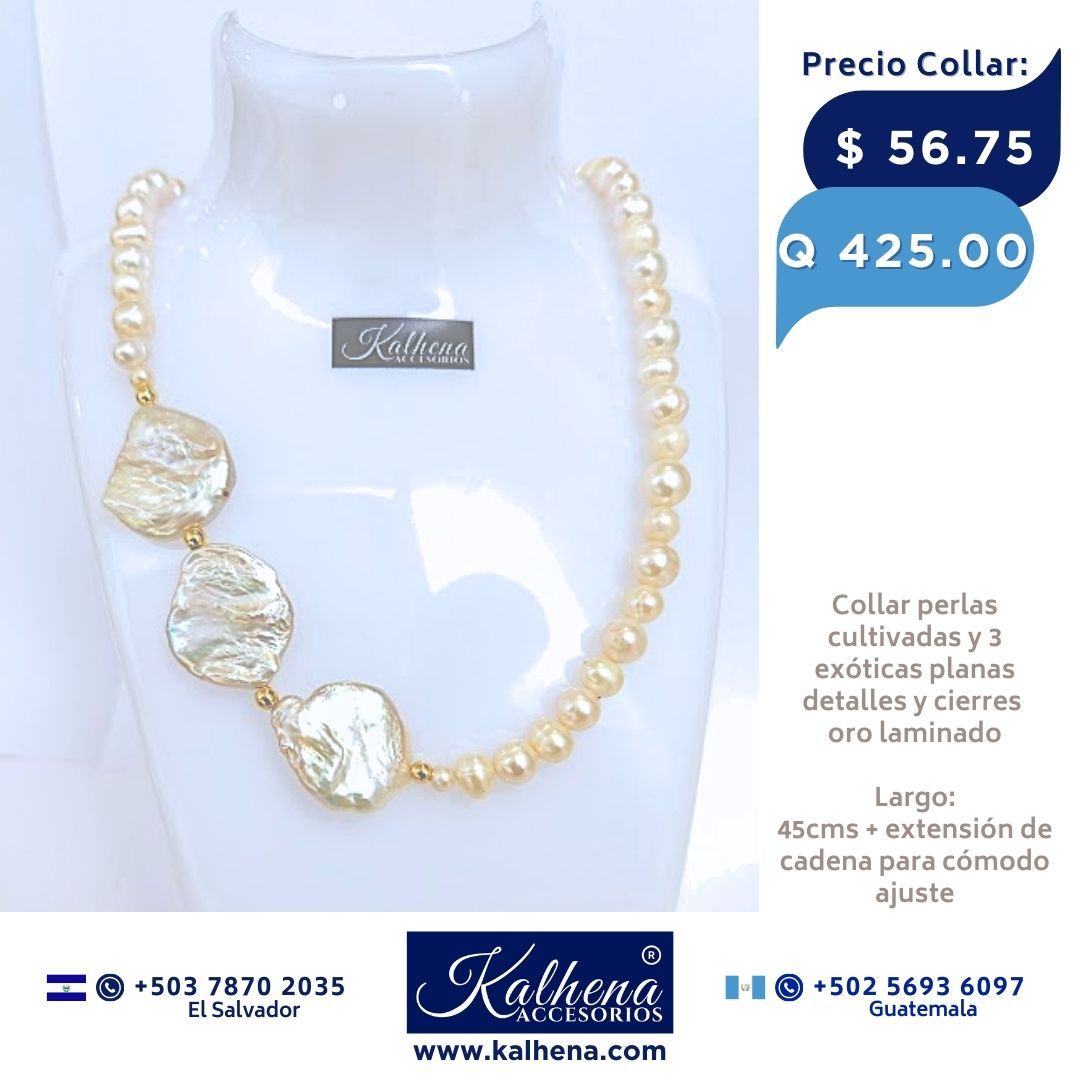 Collar perlas cultivadas y 3 exóticas planas