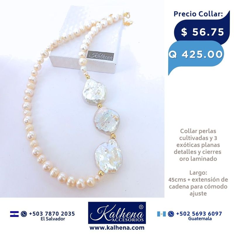 Collar perlas cultivadas y 3 exóticas planas