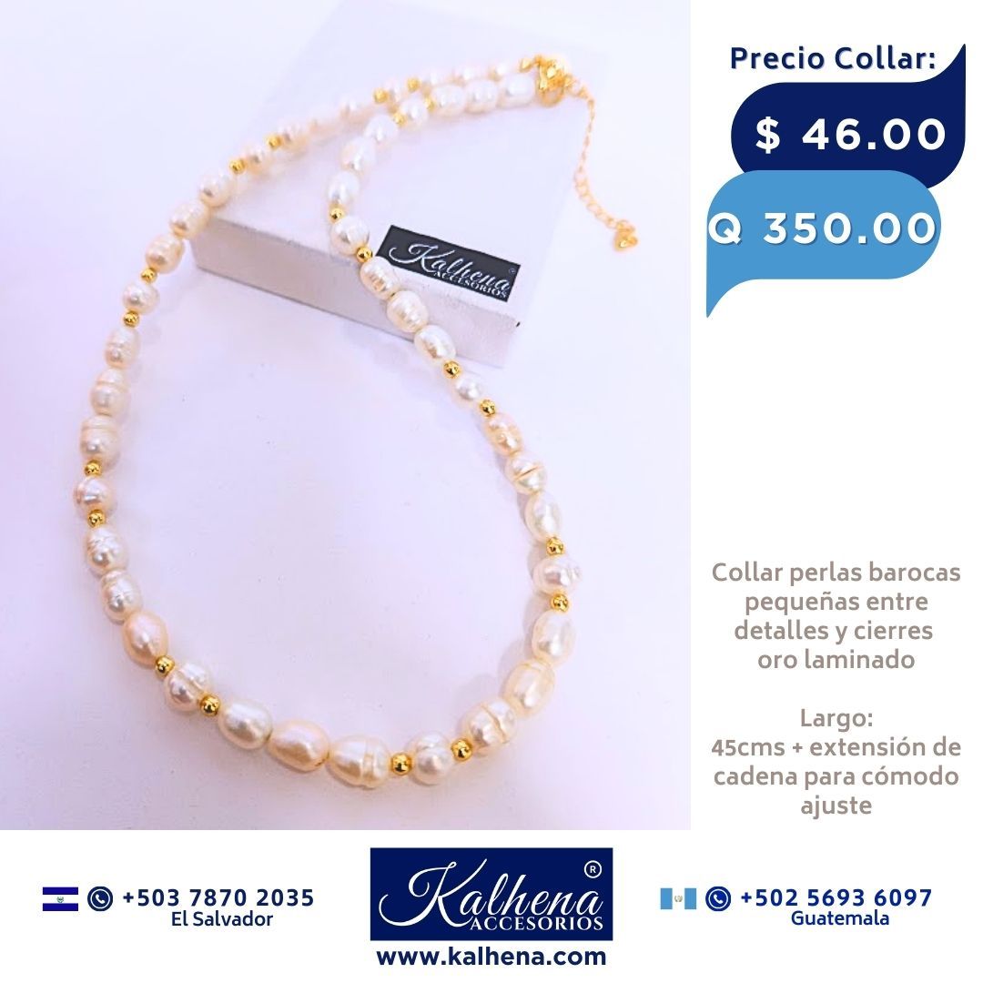 Collar perlas cultivadas barrocas pequeñas entre balines oro laminado