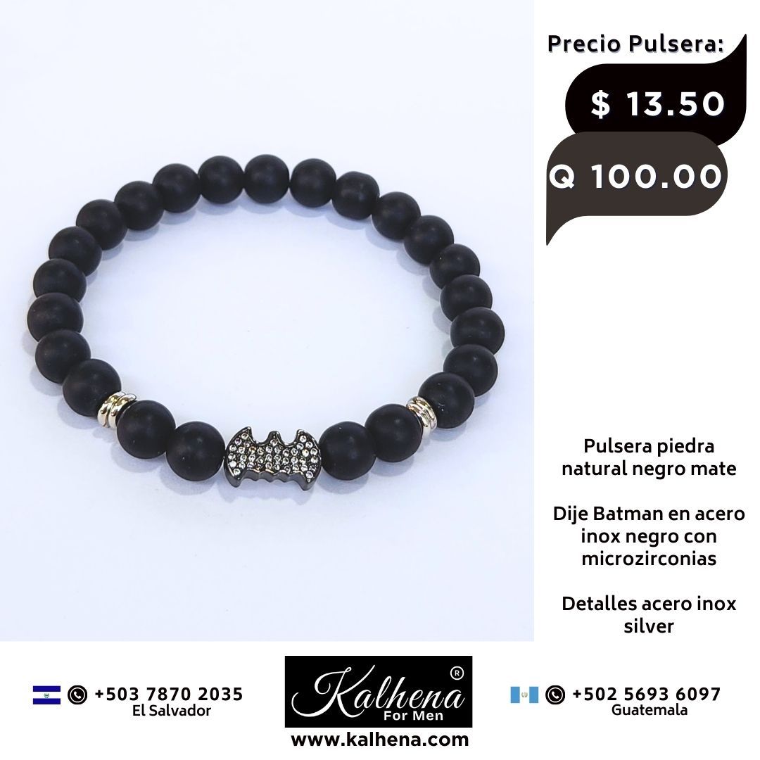 Pulsera piedra natural negro mate (Batman)