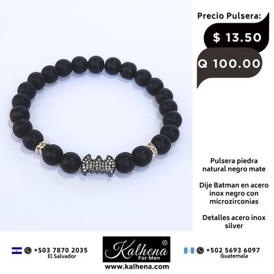 Pulsera piedra natural negro mate (Batman)