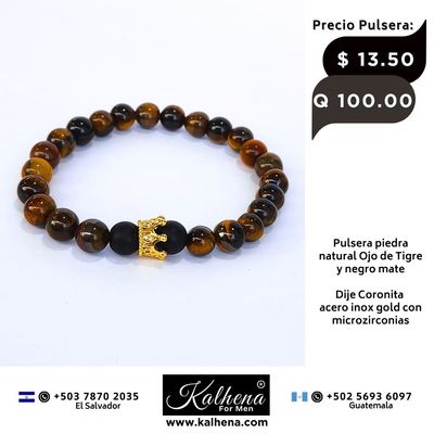 Pulsera piedra natural Ojo de Tigre - Dije Corona