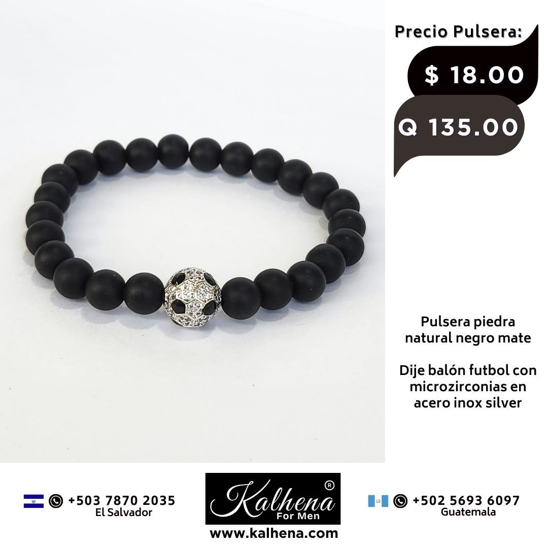 Pulsera piedra natural negro mate - Dije Futbol