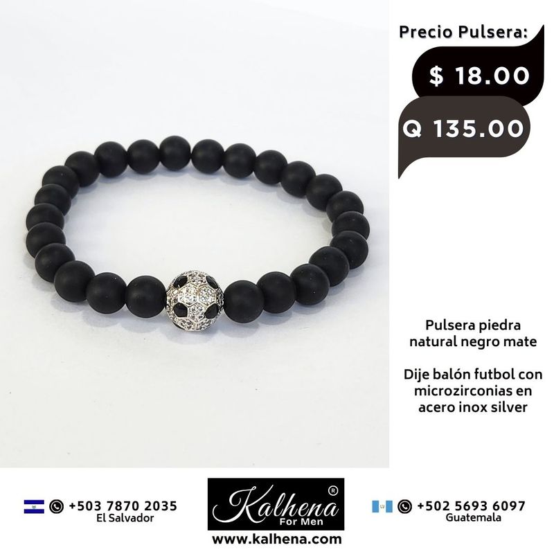 Pulsera piedra natural negro mate - Dije Futbol