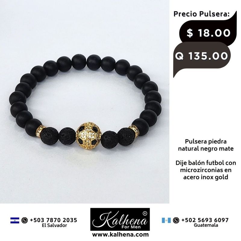 Pulsera piedra natural negro mate - Dije Futbol