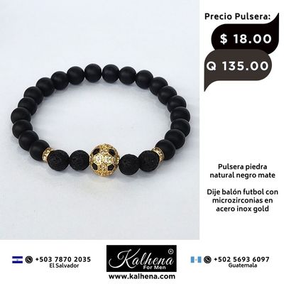 Pulsera piedra natural negro mate - Dije Futbol