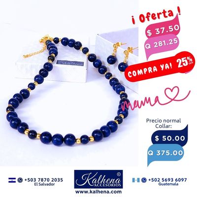 Collar piedra lapiz lazulli entre balines oro laminado