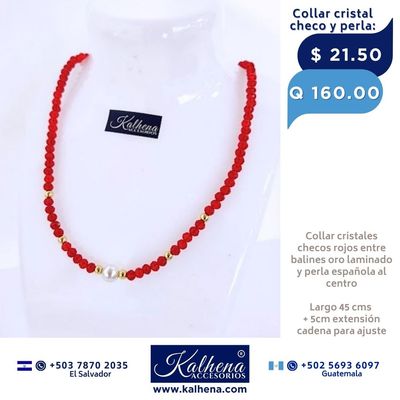 Collar cristales checos rojos entre perla tipo española