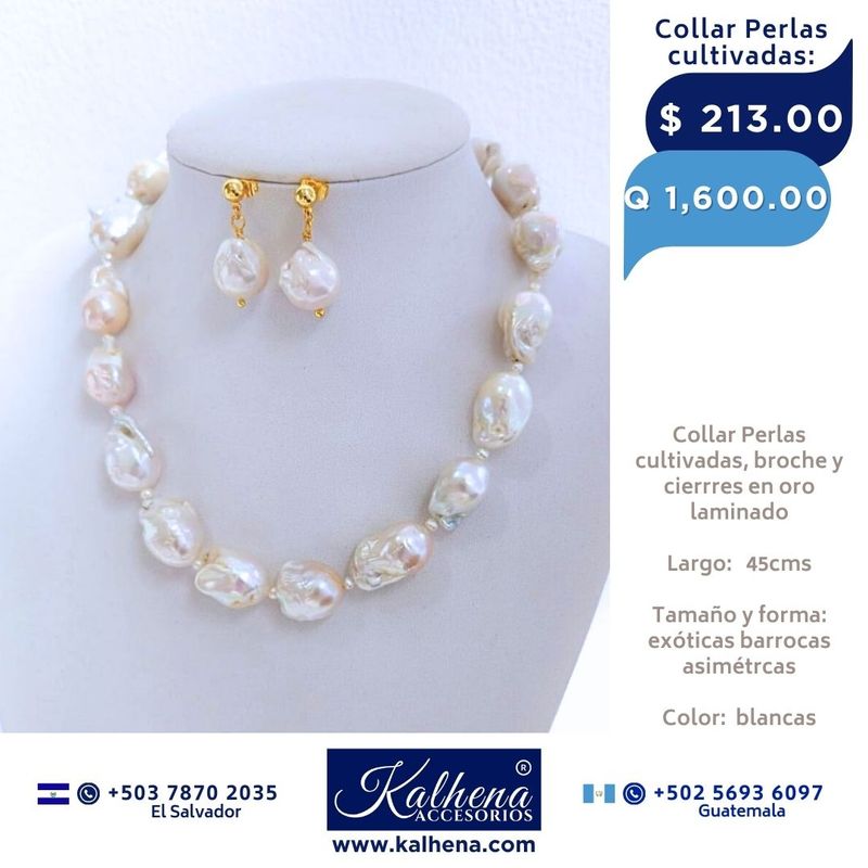 Collar perlas cultivadas barrocas asimétricas broche navy