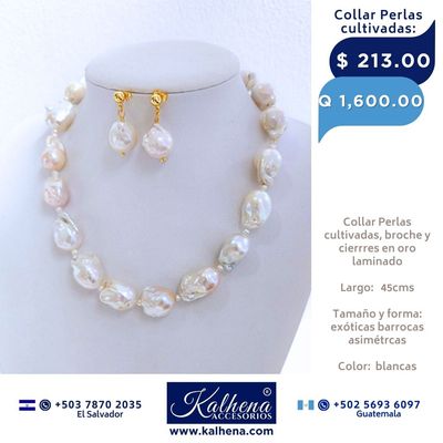 Collar perlas cultivadas barrocas asimétricas broche navy