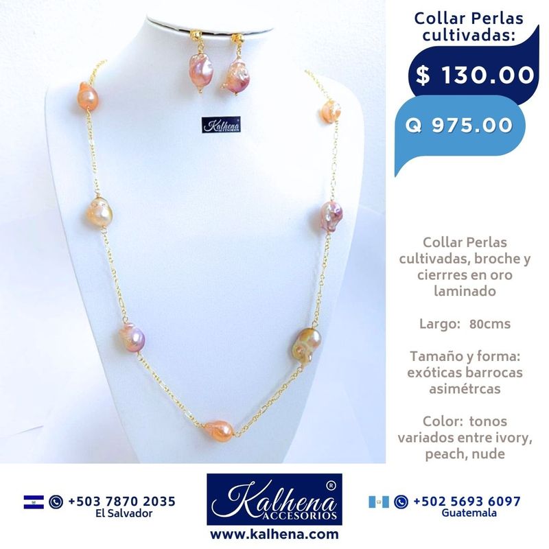 Collar perlas cultivadas barrocas asimétricas entre cadena oro laminado