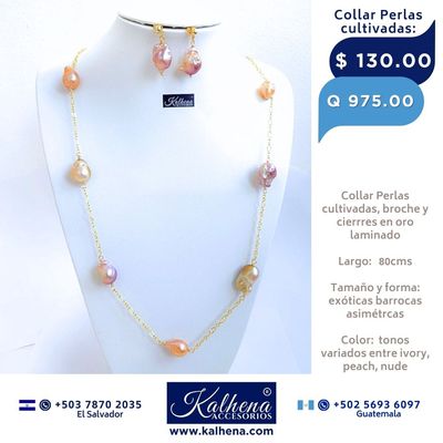 Collar perlas cultivadas barrocas asimétricas entre cadena oro laminado