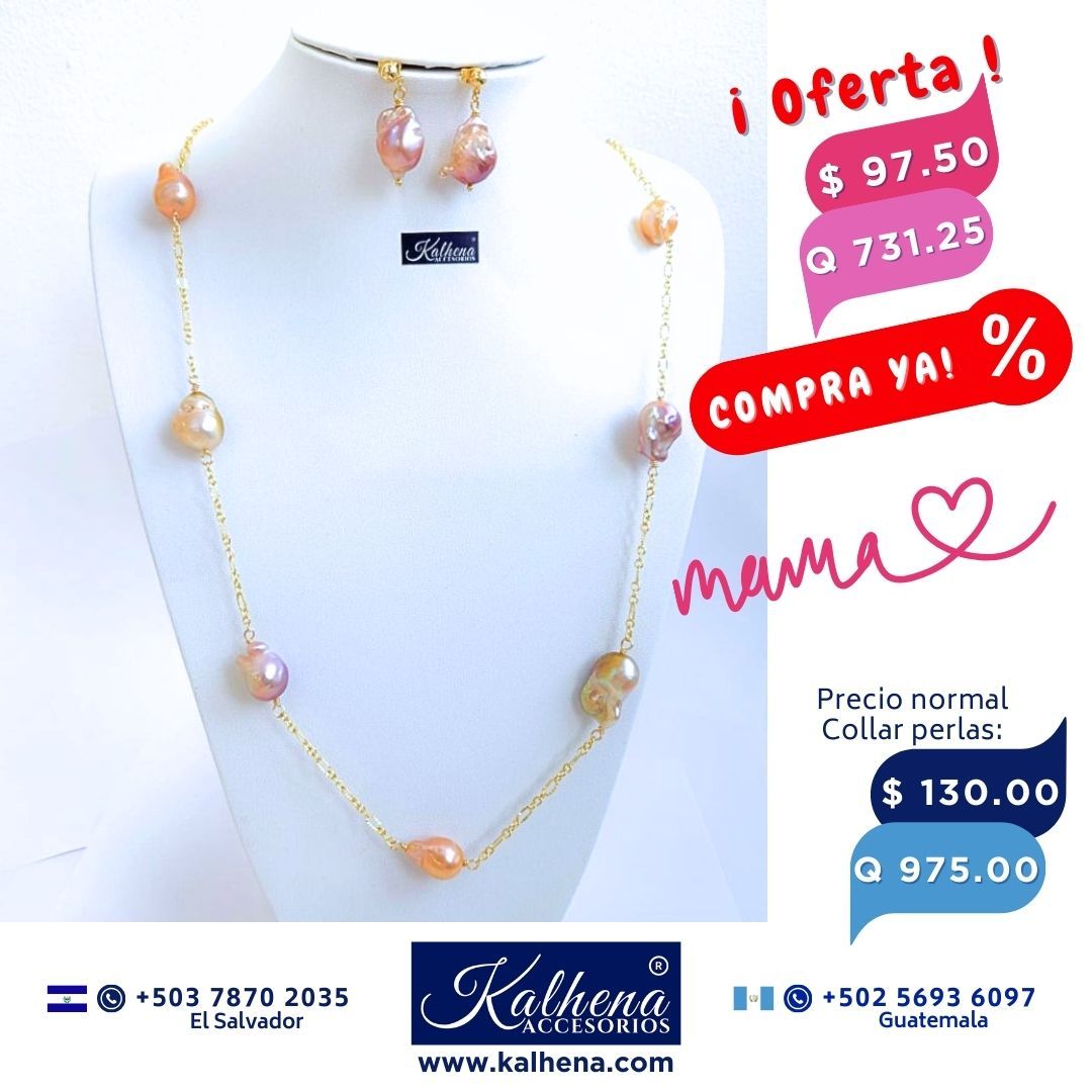 Collar perlas cultivadas barrocas asimétricas entre cadena oro laminado