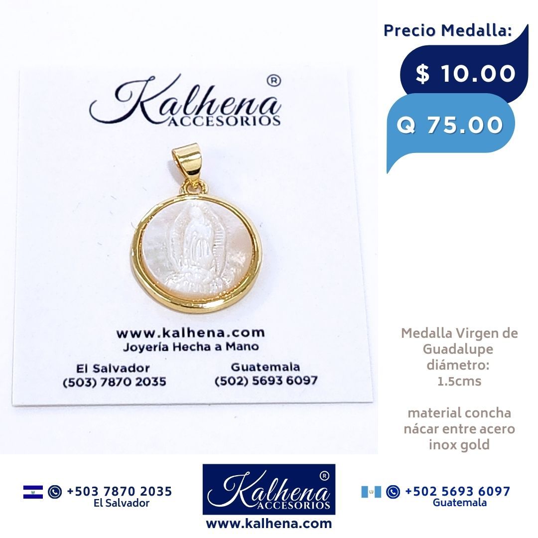 Dije Medalla Religiosa Virgen de Guadalupe en concha nácar