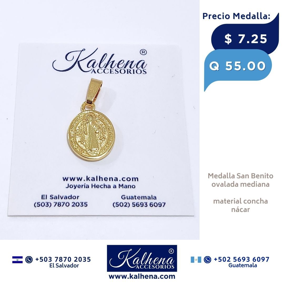 Dije Medalla Religiosa San Benito en acero inox dorado (ovalada)