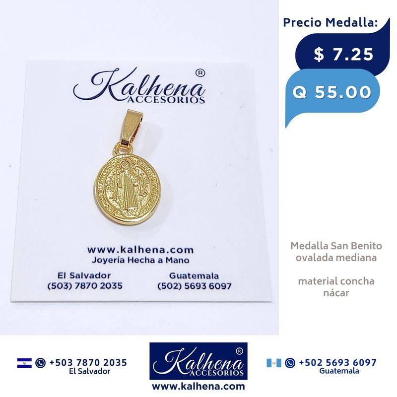Dije Medalla Religiosa San Benito en acero inox dorado (ovalada)
