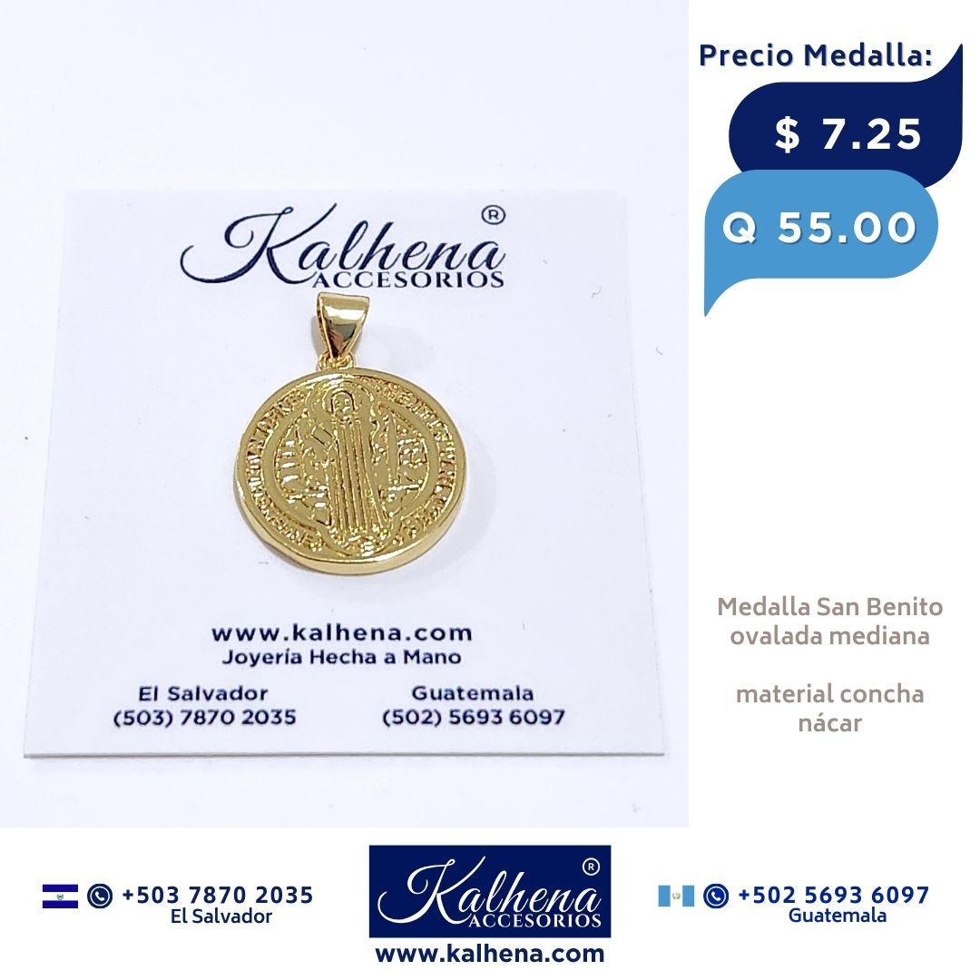 Dije Medalla Religiosa San Benito en acero inox gold