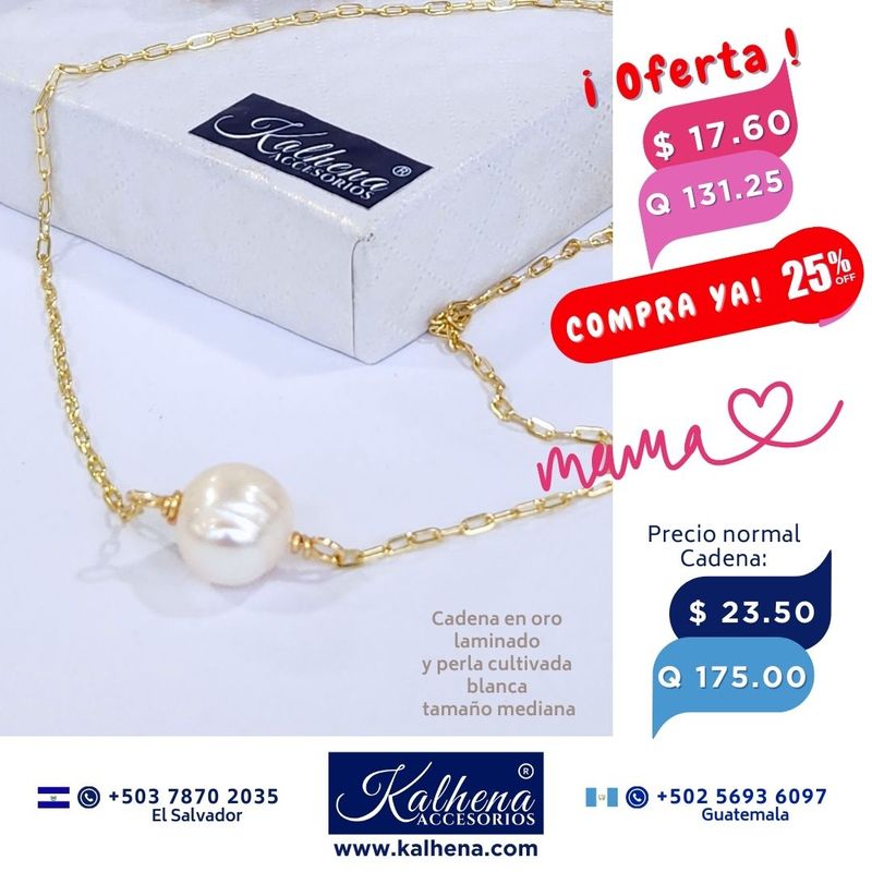 Cadena oro lamminado y perla cultivada