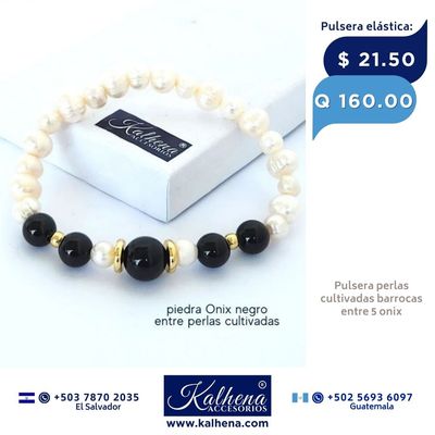 Pulsera 5 Onix negro y perlas cultivadas