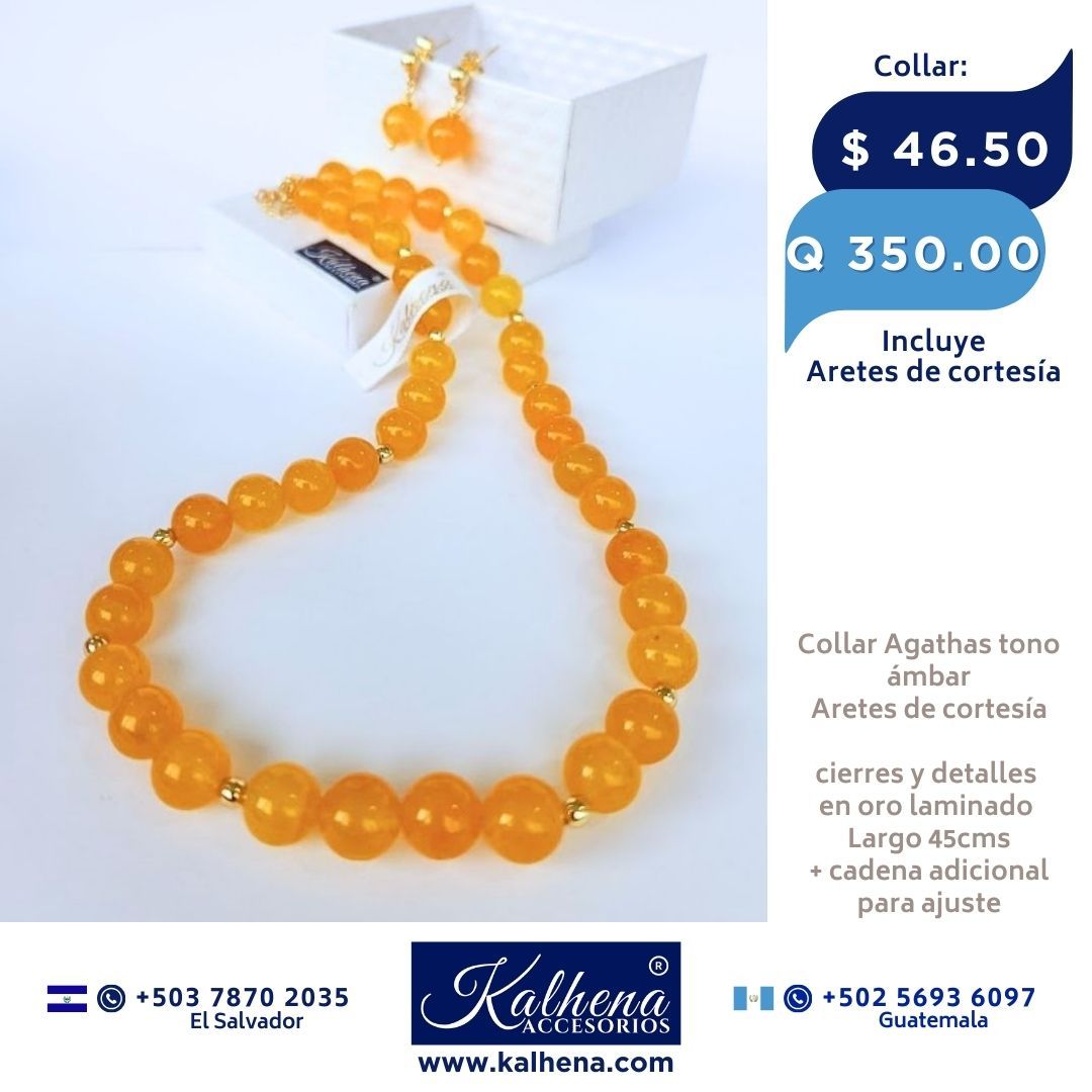 Collar Agathas tono ambar perlas grandes