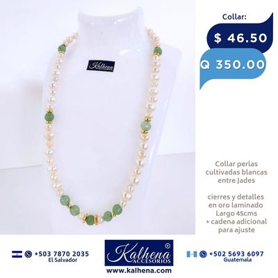 Collar 5 Jades verdes entre perlas cultivadas