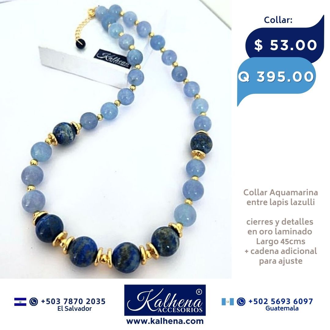 Collar Aquamarinas y Lapis Lazulli piedra natural grande